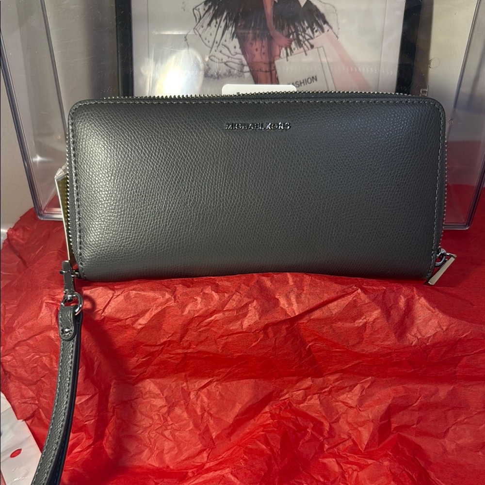 Michael Kors Charcoal Leather Wristlet